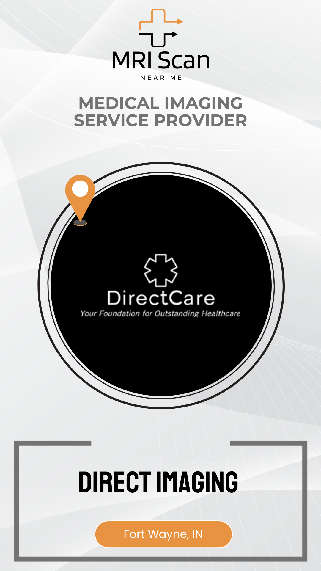 Advertisement for MRI Scan and DirectCare medical imaging service provider with a map marker icon.