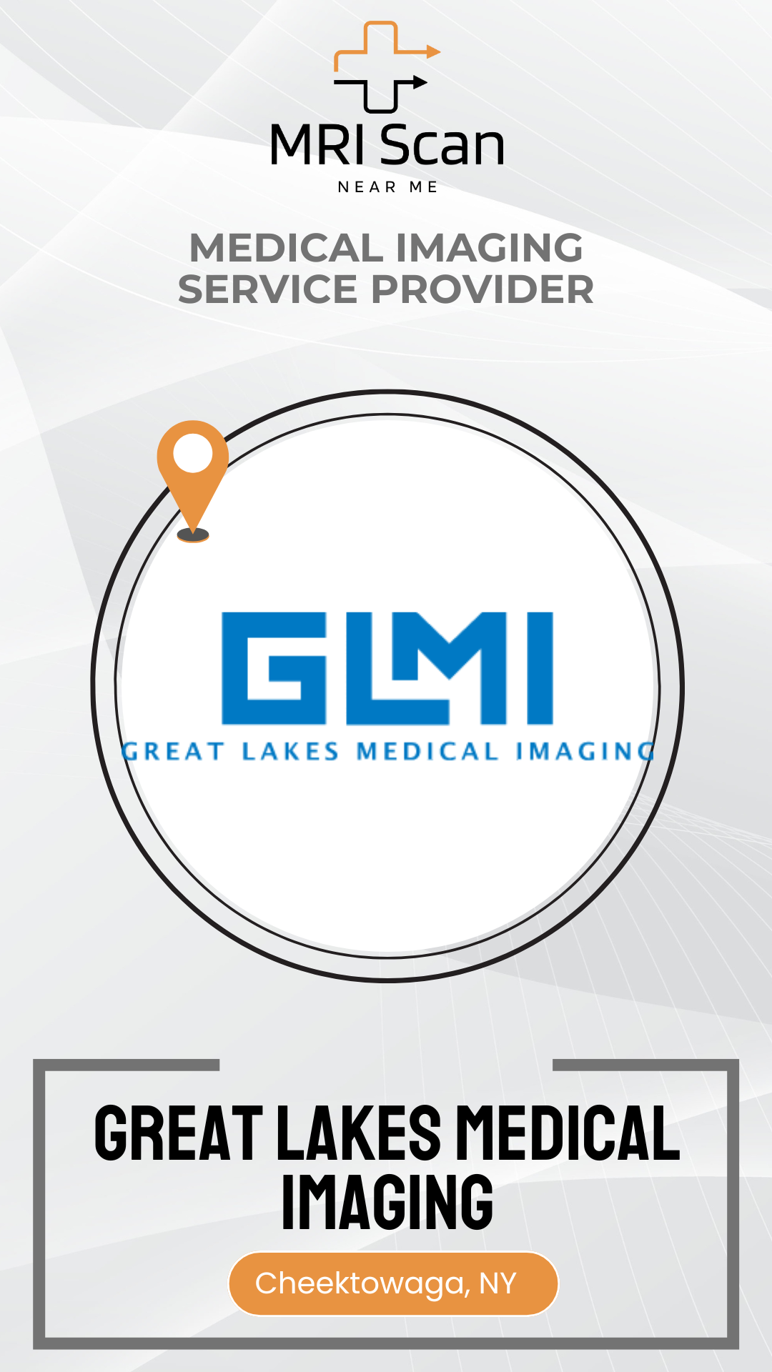 Great Lakes Medical Imaging logo with location pin and text on a white background