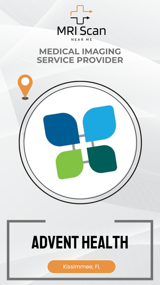 Advent Health MRI Scan service provider advertisement with logo and location details.