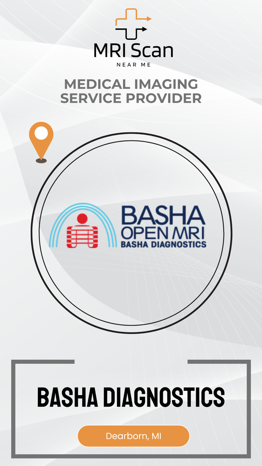Basha Diagnostics logo with MRI Scan branding on a white background
