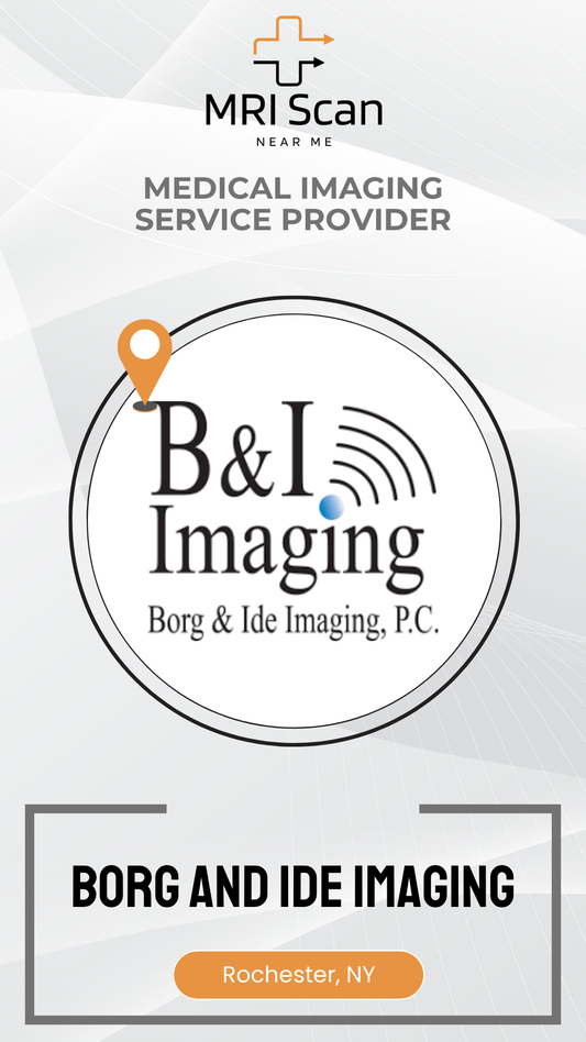 Advertisement for Borg & Ide Imaging, a medical imaging service provider, with their logo and contact information.
