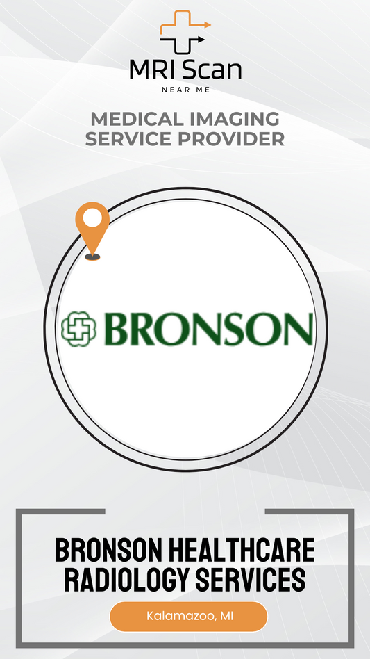 Bronson Healthcare radiology services advertisement with MRI Scan logo.