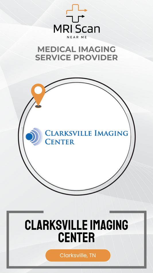 Advertisement for Clarksville Imaging Center, a medical imaging service provider, with their logo and location details.