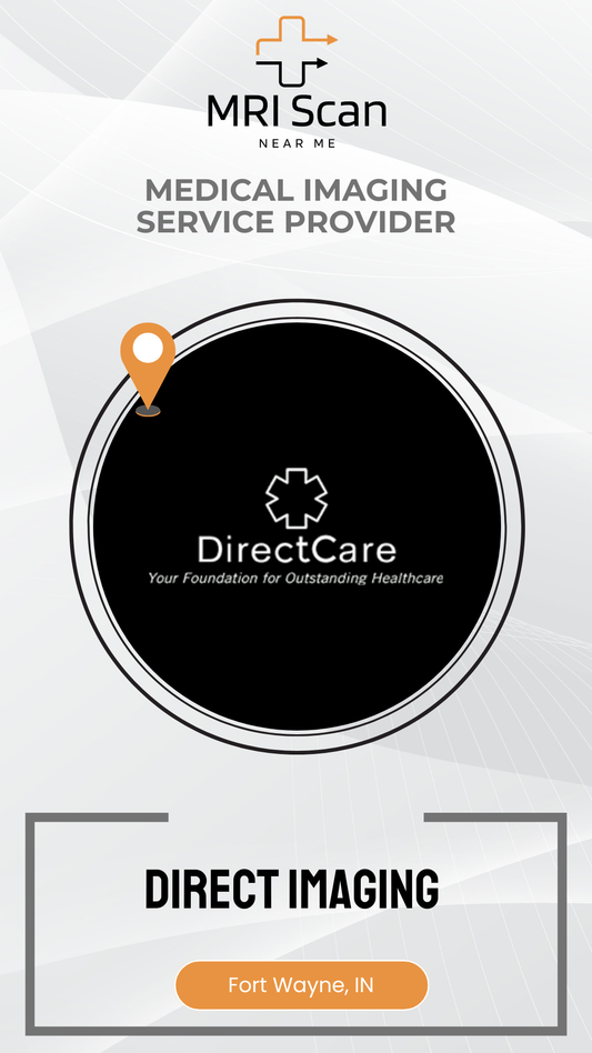 Advertisement for MRI Scan and DirectCare medical imaging service provider with a map marker icon.