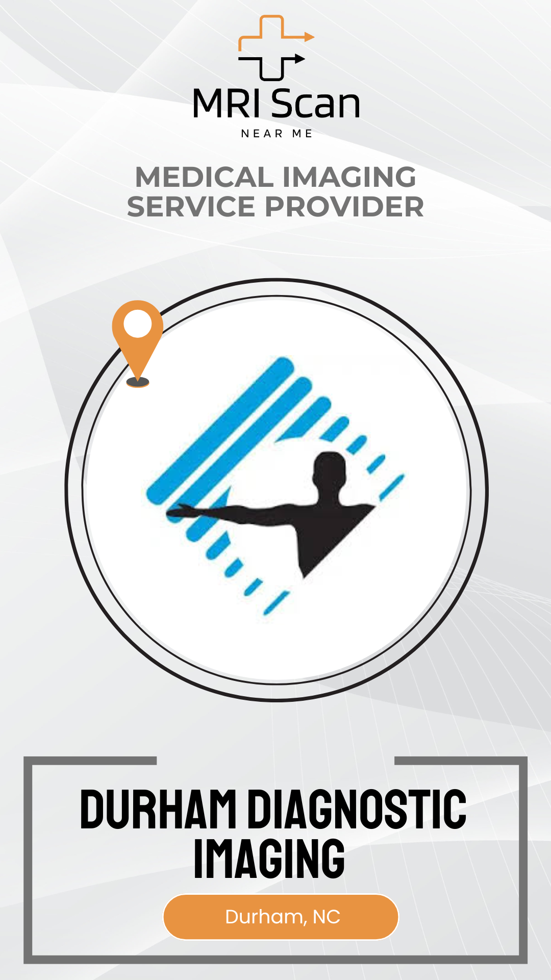 Advertisement for Durham Diagnostic Imaging with a silhouette of a person and location marker on a white background.