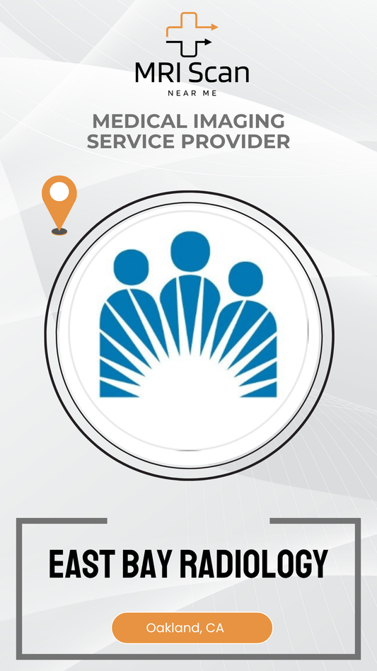 Promotional graphic for East Bay Radiology with a medical imaging service provider logo.