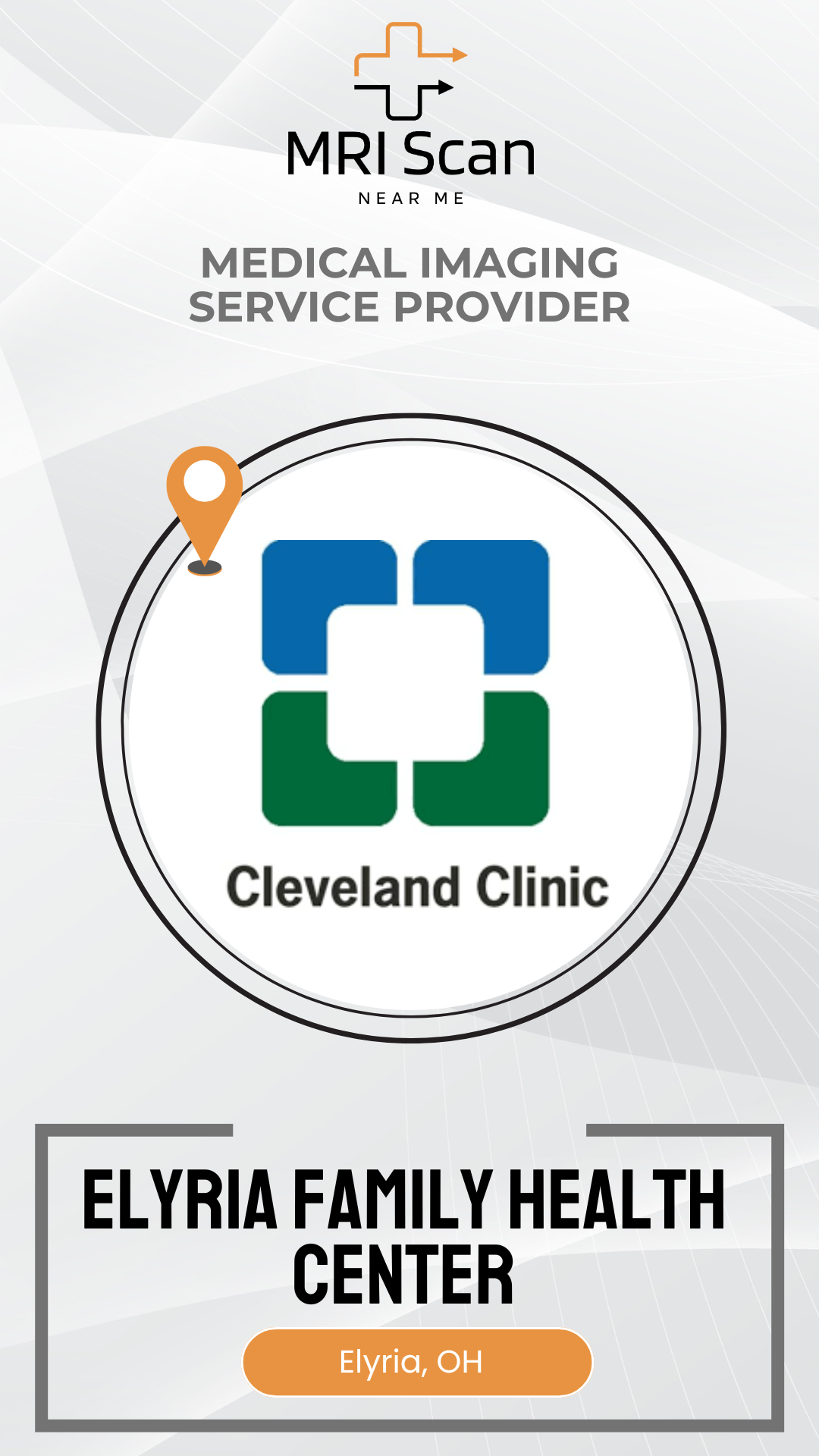 Cleveland Clinic logo with text about a medical imaging service provider in Elyria, OH.