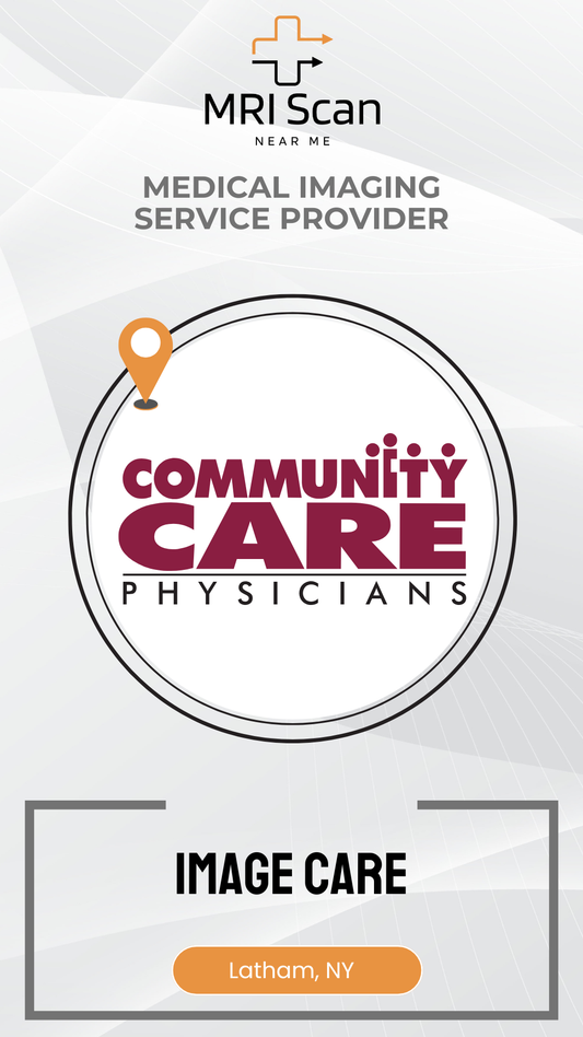 Advertisement for Community Care Physicians with MRI Scan branding on a white background