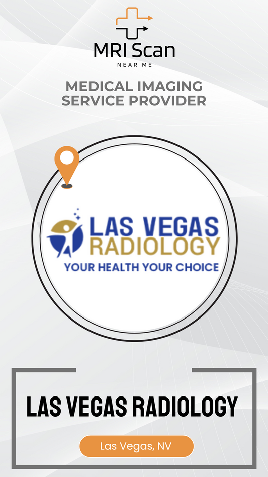 Advertisement for Las Vegas Radiology with logo and text on a white background