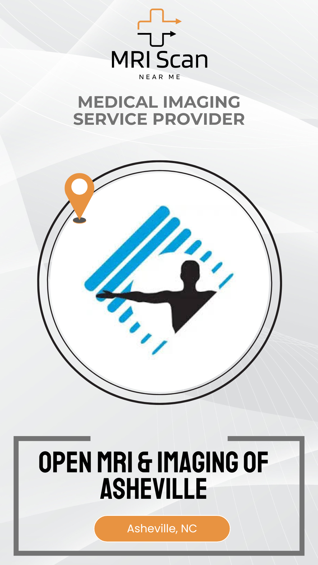 Advertisement for MRI Scan near me, a medical imaging service provider, with a silhouette of a person and location icon on a white background.