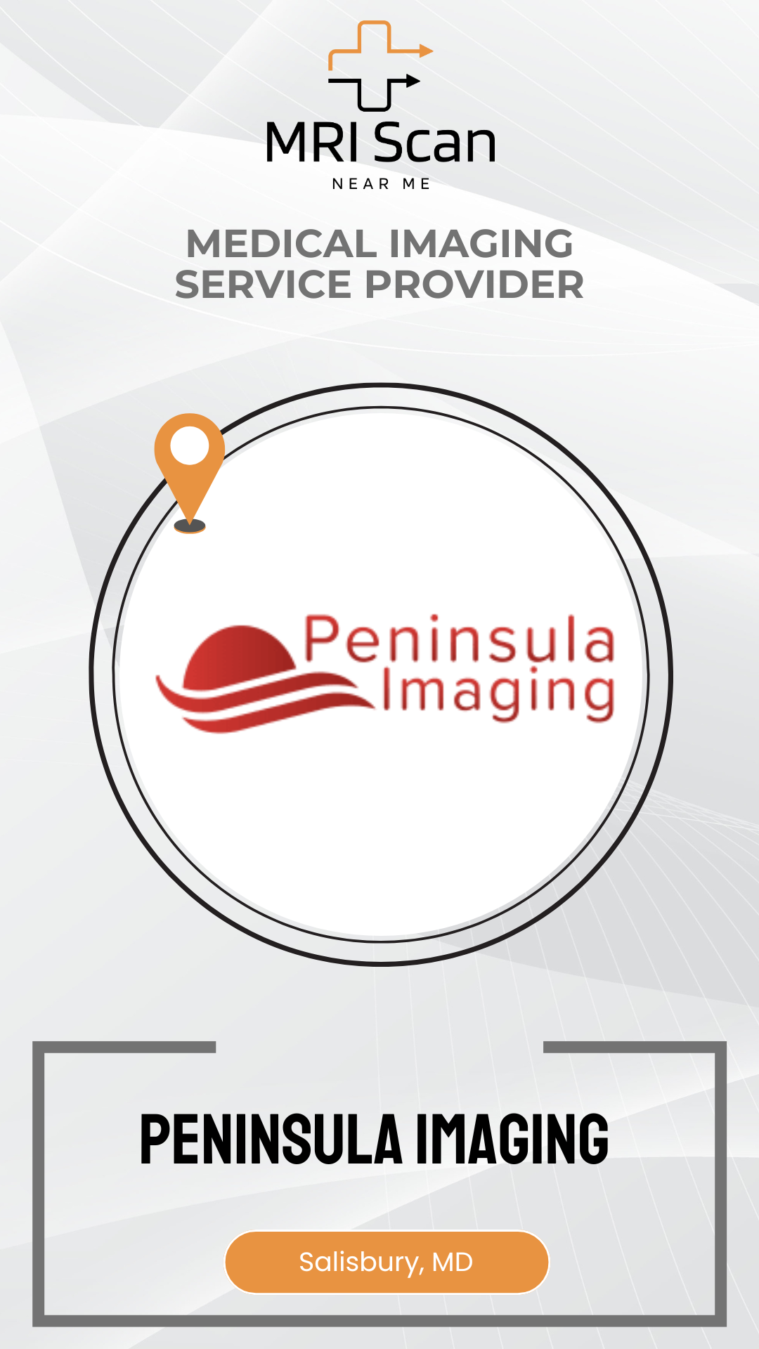 Promotional graphic for Peninsula Imaging, a medical imaging service provider, with their logo and location details.