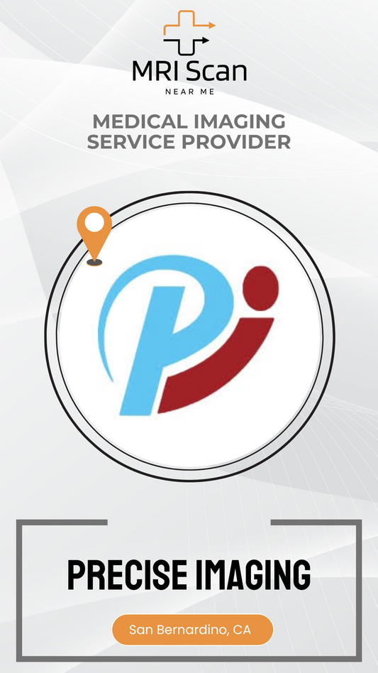 MRI Scan logo with a location pin and text about a medical imaging service provider in San Bernardino, CA.