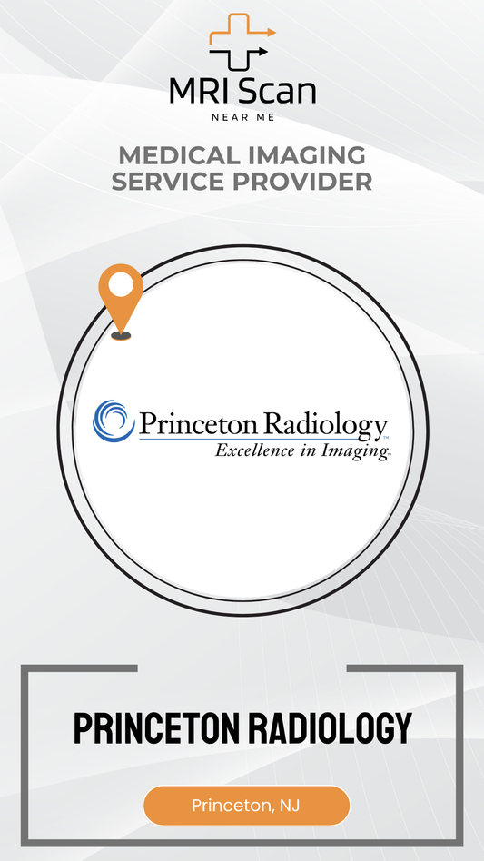 Promotional graphic for Princeton Radiology with MRI Scan logo and location marker.