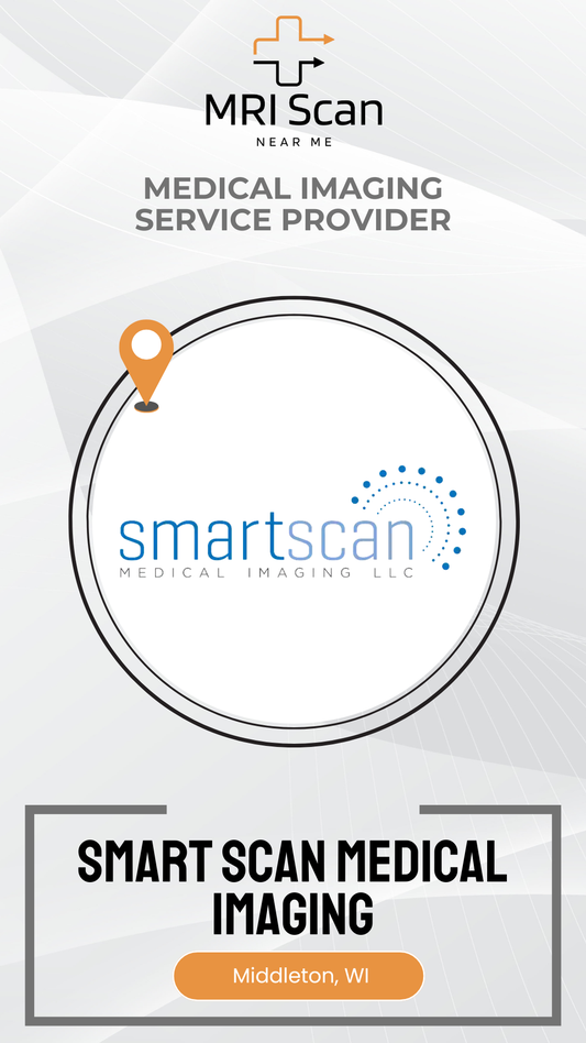 Smart Scan Medical Imaging logo on a white background with branding elements.