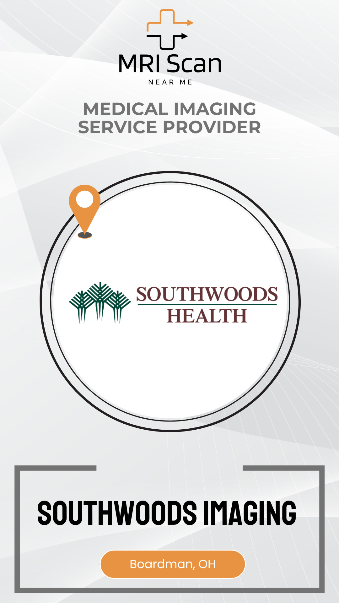 Southwoods Health medical imaging service provider advertisement with logo and location details.