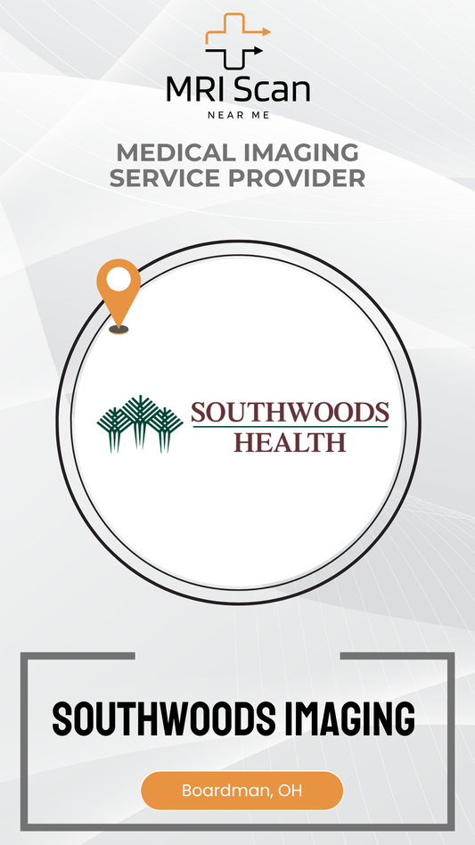 Southwoods Health medical imaging service provider advertisement with logo and location details.