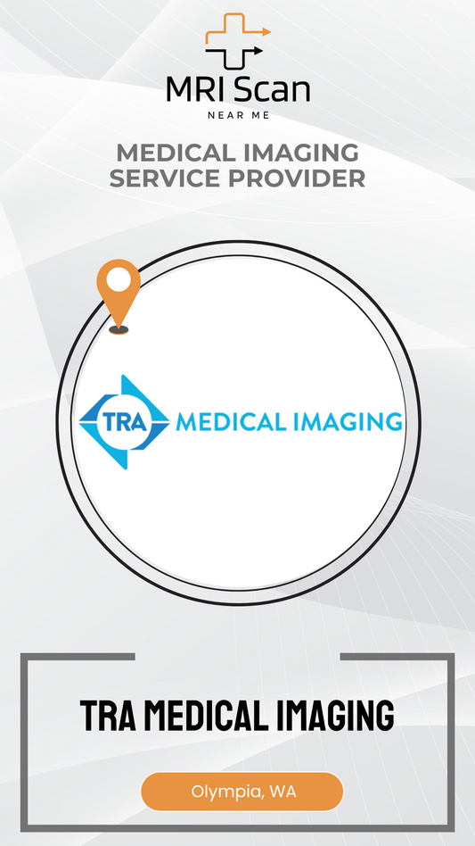 TRA Medical Imaging logo with a location pin on a white background