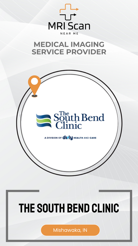 Promotional graphic for The South Bend Clinic with MRI Scan branding.