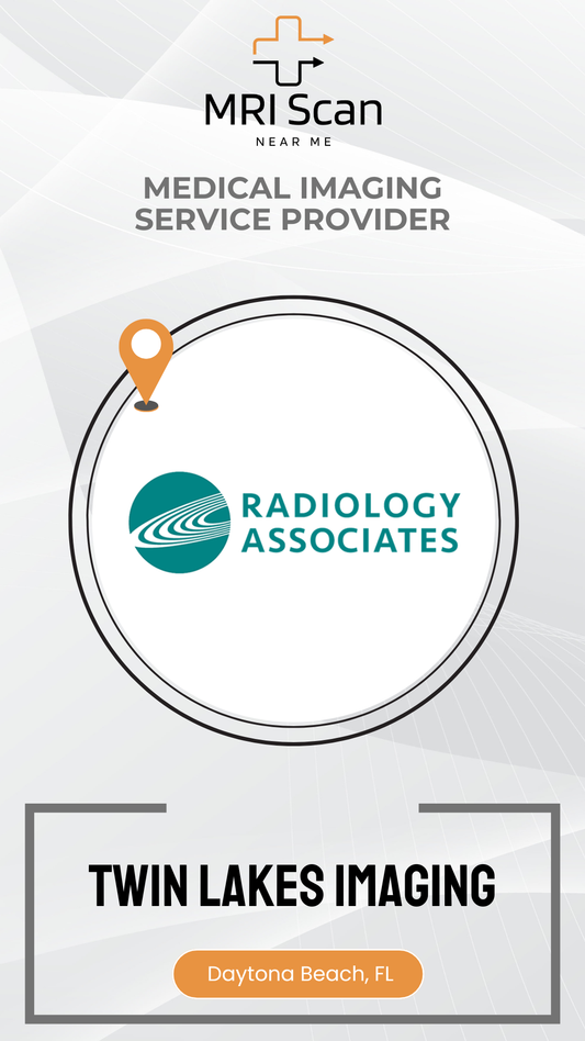 Promotional graphic for Radiology Associates with MRI Scan branding and location details.
